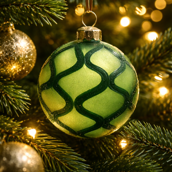 Baker Street Christmas Collection Green velvet and matt patterned 8cm glass bauble