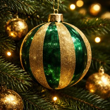 Baker Street Christmas Collection Green and Gold Striped 8cm Bauble