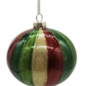 Baker Street Christmas Collection Red Green Gold Striped 8cm Bauble