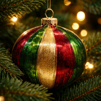 Baker Street Christmas Collection Red Green Gold Striped 8cm Bauble