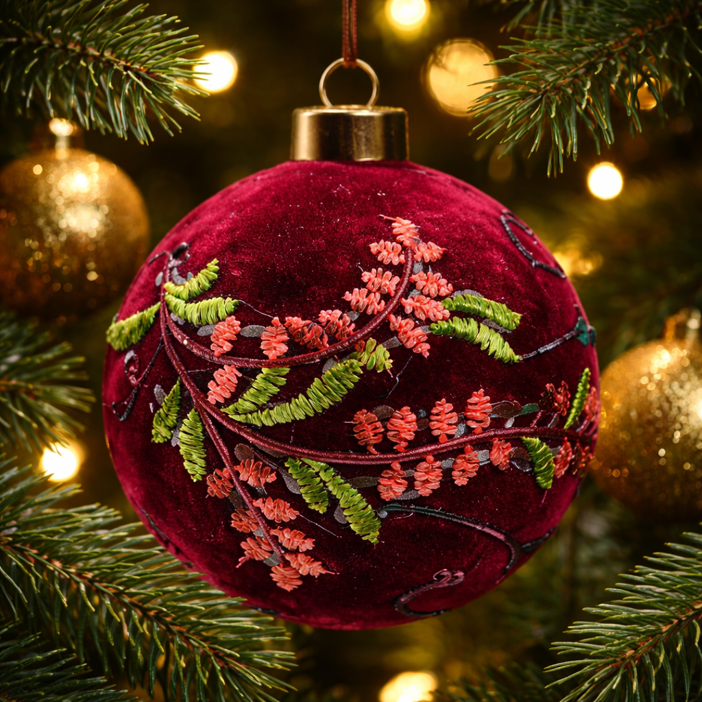 Baker Street Christmas Collection Red velvet with embroidery round 8cm