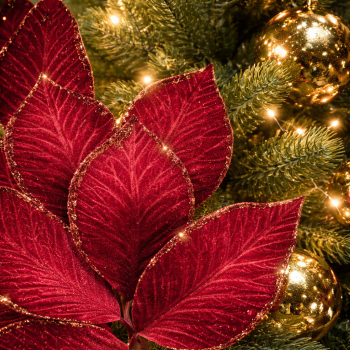 Baker Street Christmas Velvet leaf branch ruby red glitter edged