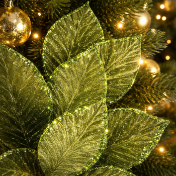 Baker Street Christmas Velvet leaf branch green  glitter edged