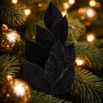 Baker Street Christmas Velvet leaf branch Black  67cm long