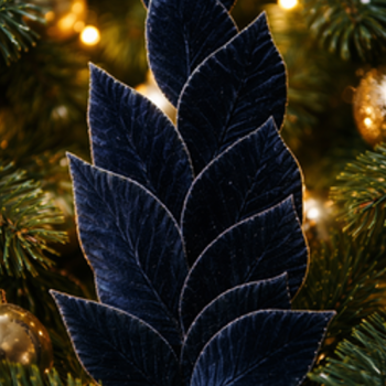 Baker Street Christmas Velvet leaf branch dark blue glitter edged