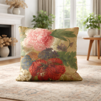 Briarwood Cottage Peony Flowers Velvet Cushion Cover