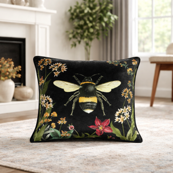 Briarwood Cottage Velvet Black Bee Cushion Cover